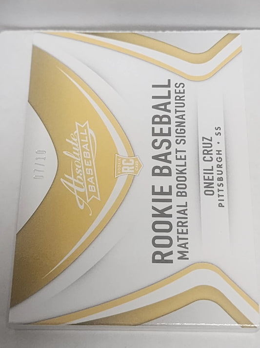 O’Neil Cruz 2022 Panini Absolute Booklet Dual Patch Auto trading card box design