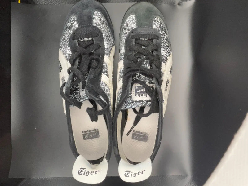 Onitsuka Tiger Mexico 66 HL7C2 Black White Paint Splatter Leather Mens 7 Wmns 9