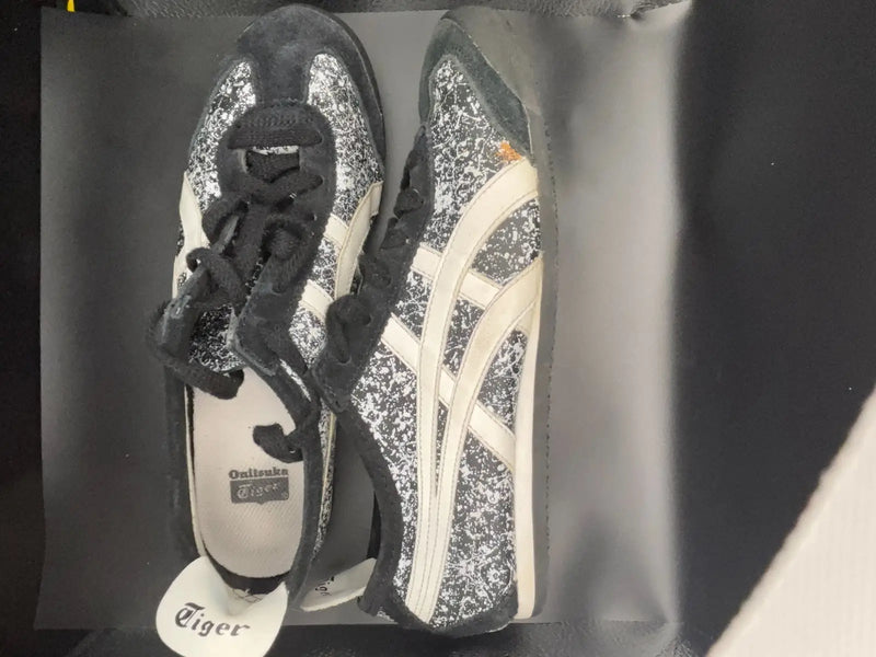 Onitsuka Tiger Mexico 66 HL7C2 Black White Paint Splatter Leather Mens 7 Wmns 9