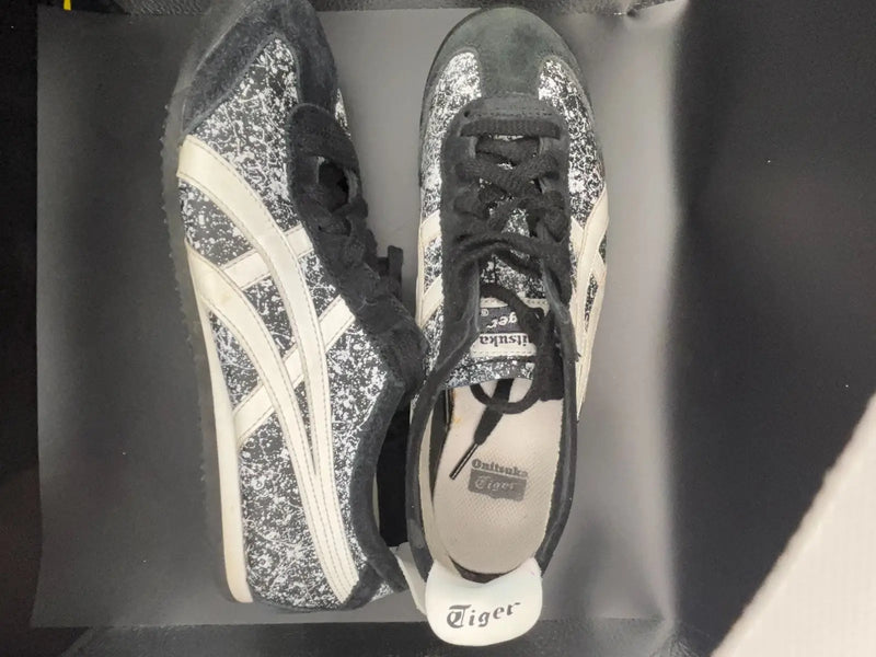 Onitsuka Tiger Mexico 66 HL7C2 Black White Paint Splatter Leather Mens 7 Wmns 9