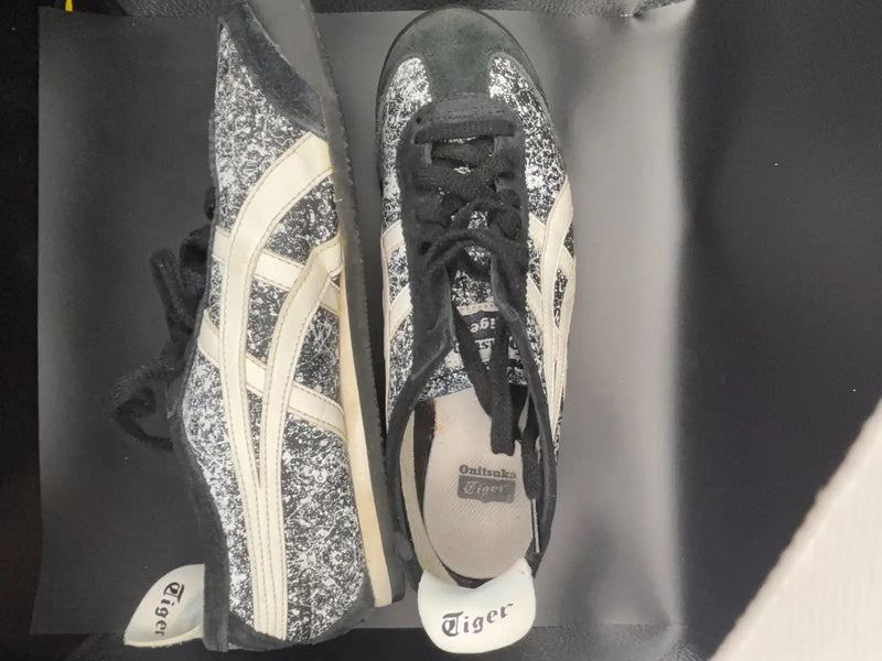 Onitsuka Tiger Mexico 66 HL7C2 Black White Paint Splatter Leather Mens 7 Wmns 9