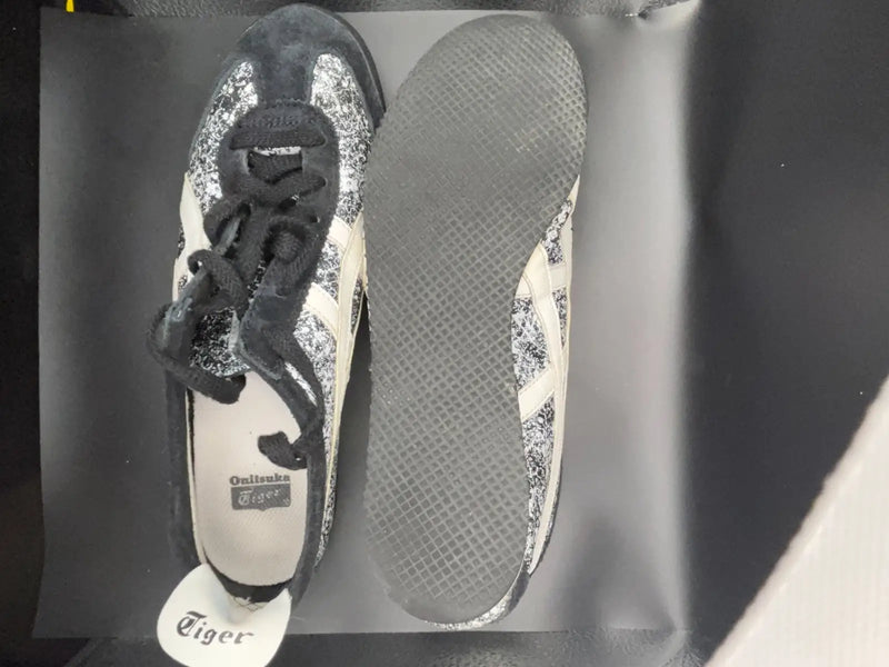 Onitsuka Tiger Mexico 66 HL7C2 Black White Paint Splatter Leather Mens 7 Wmns 9