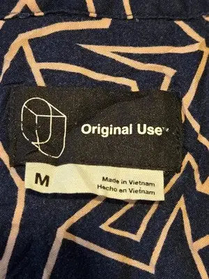 Original Use Shirt Womens M Navy Geometric Short Sleeve Button Front Casual Top - Apparel