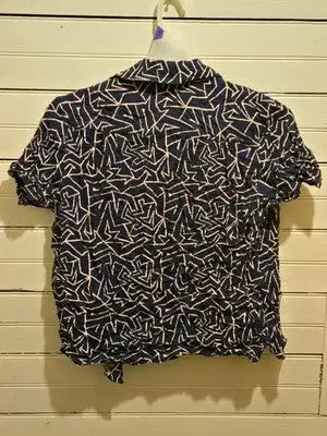 Original Use Shirt Womens M Navy Geometric Short Sleeve Button Front Casual Top - Apparel