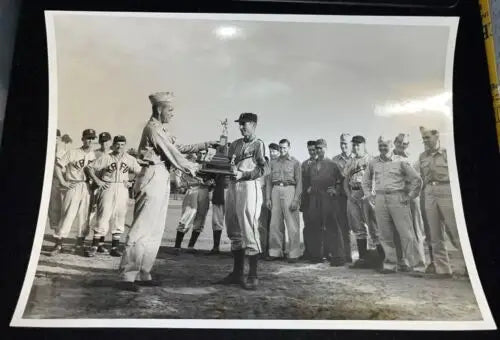 Vintage baseball trophy presentation from Original World War II 5th Air Force team