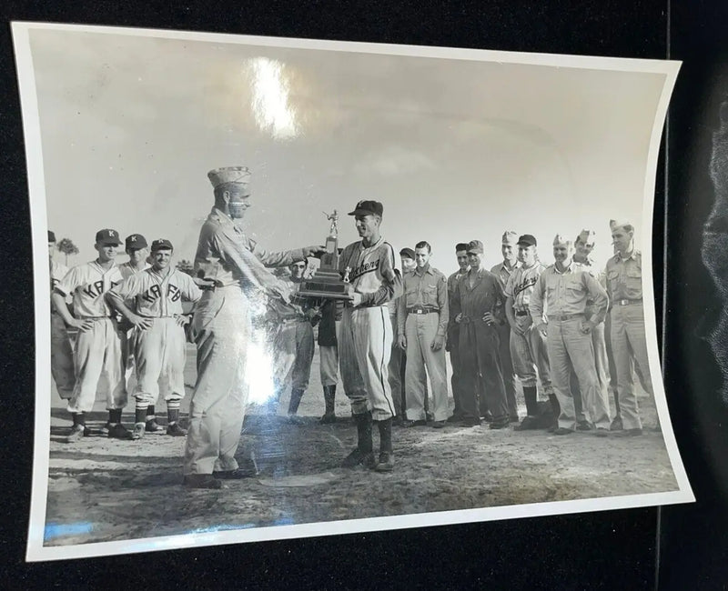 Vintage baseball trophy presentation for Original World War II 5th Air Force team