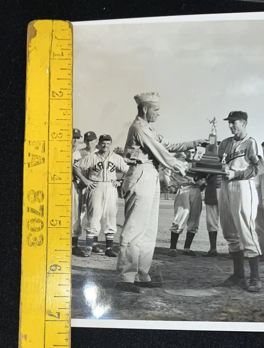 Vintage baseball trophy presentation for the Original World War II 5th Air Force team