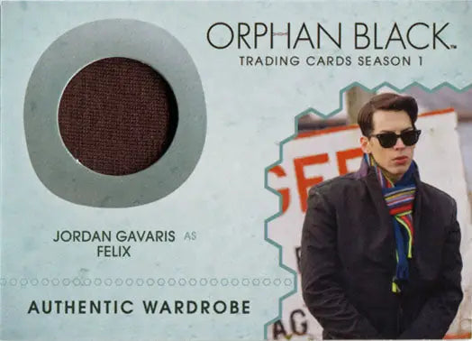 Orphan Black trading card featuring Felix with embedded fabric swatch from Season 1