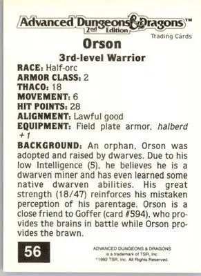 Orson - 1992 TSR Advanced Dungeons & Dragons - #56 - Non_sport - Non-Sports Card Single