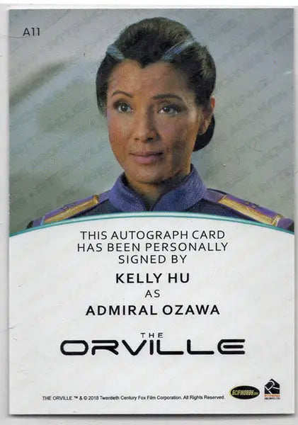 Autograph card of Admiral Ozawa in colorful uniform from The Orville trading cards