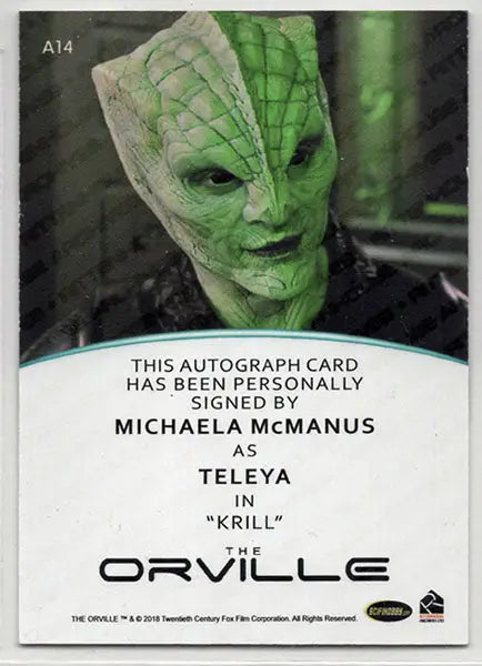 Orville Archives Autograph Card A14 Michaela McManus as Teleya (Full Bleed) - Other