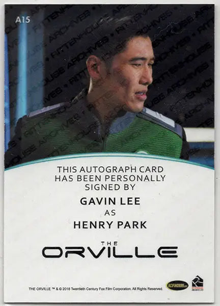 Autograph card of Gavin Lee as Henry Park in The Orville, showcasing a full bleed design