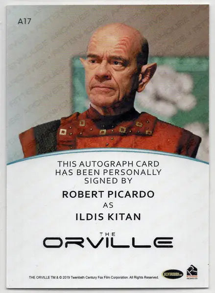 Autograph card of Robert Picardo as Ildis Kitan in red uniform from The Orville