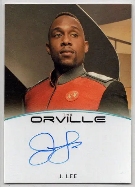Autographed Orville trading card featuring John Lamarr in red and black uniform