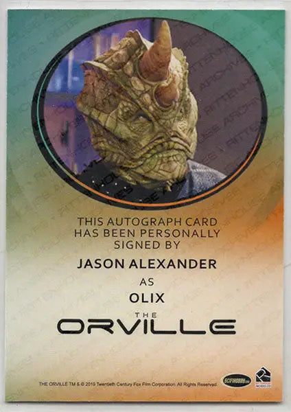 Orville Archives Autograph Card Jason Alexander as Olix (Bordered) - Entertainment Memorabilia