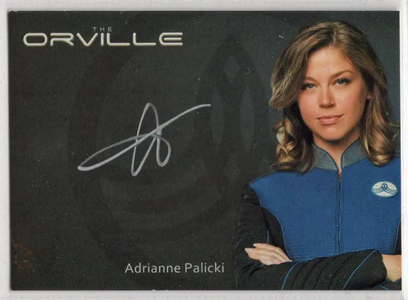 Headshot of Adrianne Palicki in blue uniform for Orville Archives Silver Autograph Card
