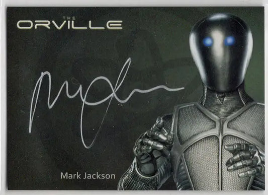 Robotic figure with black teardrop-shaped head on Orville Archives Silver Autograph Card