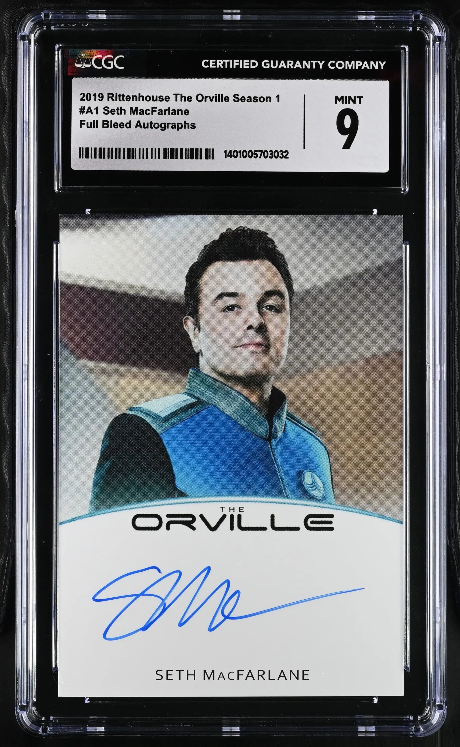 Graded Autograph Card of Seth MacFarlane as Captain Ed Mercer from The Orville