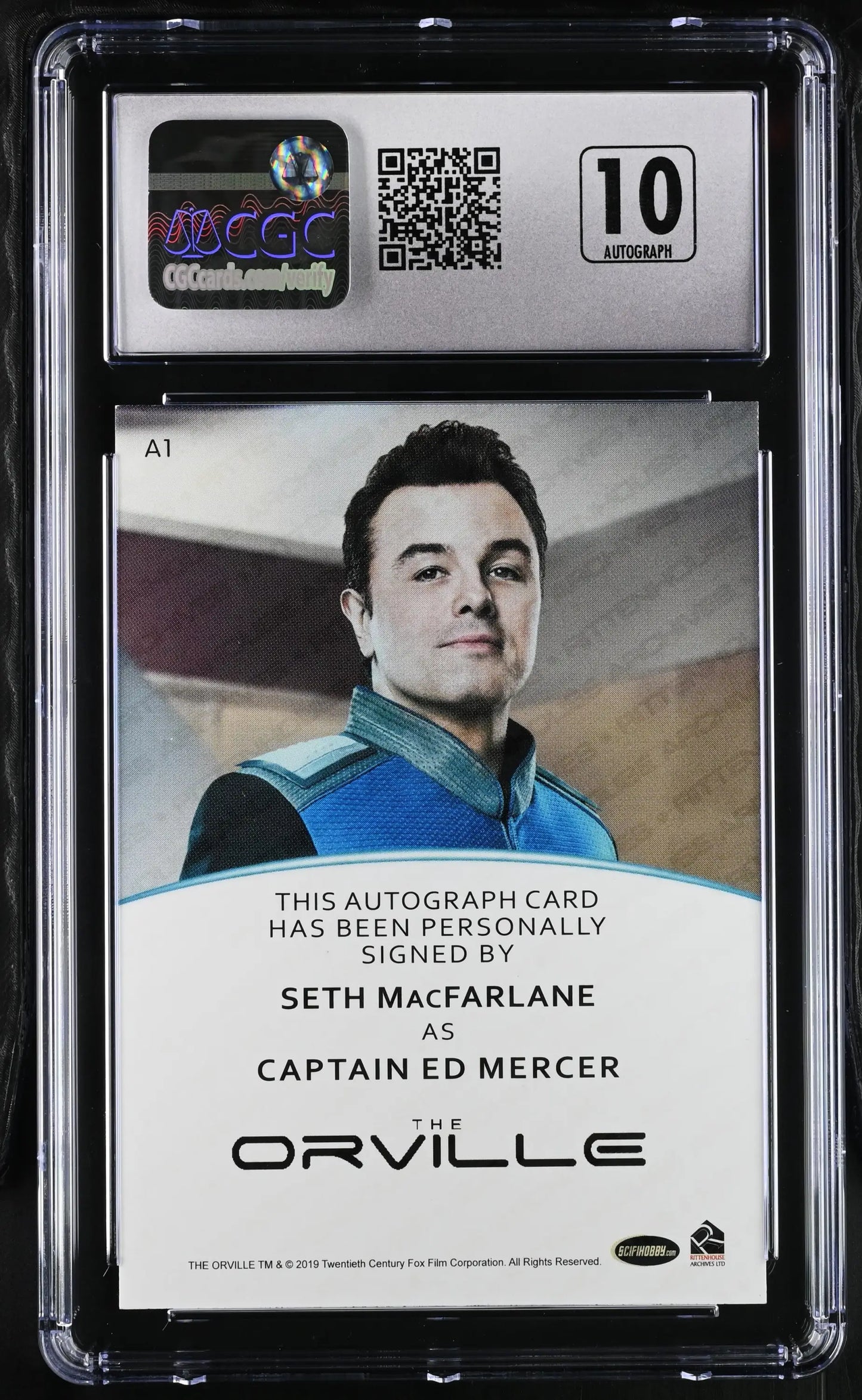 Graded Autograph Card of Seth MacFarlane as Captain Ed Mercer from Orville Season 1