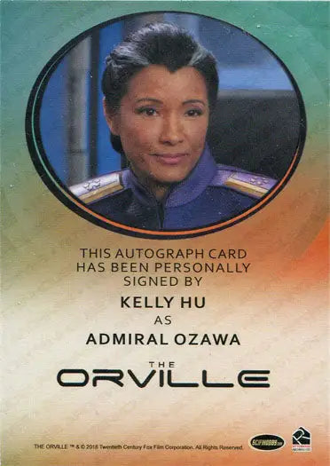 Autograph card of Kelly Hu as Admiral Ozawa from The Orville trading cards collection