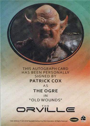 Autograph card of Patrick Cox as The Ogre from The Orville trading cards series