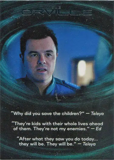 Trading card of a man in blue uniform from Orville Season 1 Quotable Card Q8