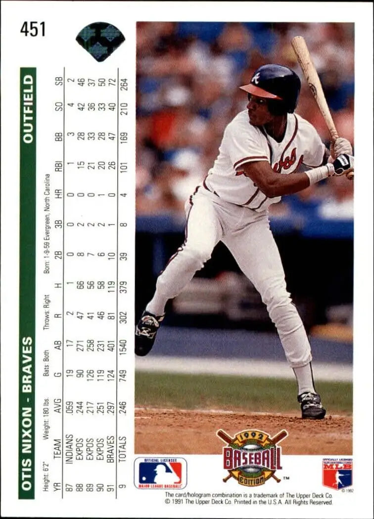 Otis Nixon 1992 Upper Deck MLB #451 Baseball Card Atlanta Braves