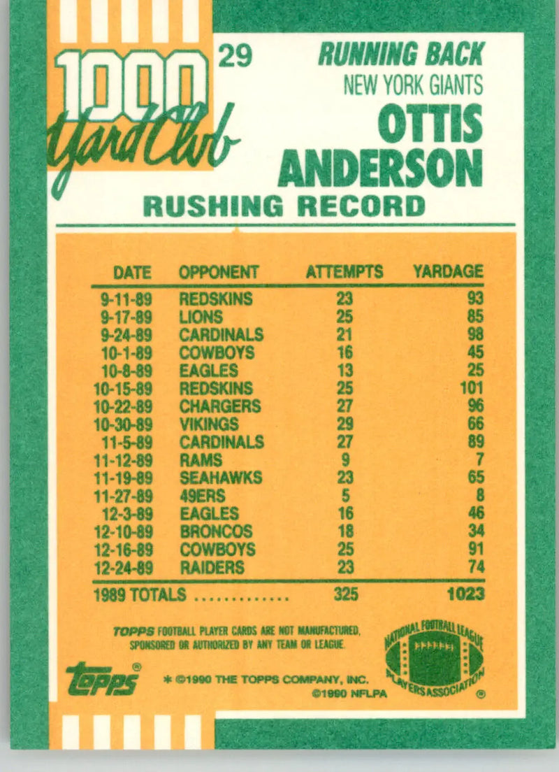 Ottis Anderson - 1990 Topps - #29 - 1000 Yard Club Football
