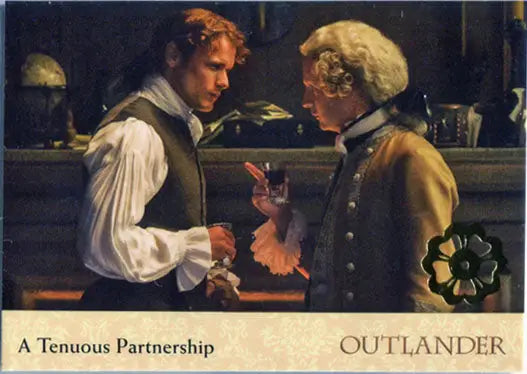 Trading card featuring Outlander characters in period costume with Gold Jacobite Seal design