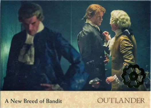 Scene from Outlander featuring characters in 18th-century costumes with Gold Jacobite Seal