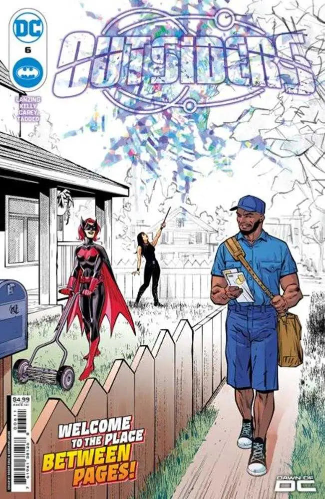 Comic book cover for DC Comics Outsiders in suburban neighborhood, ideal for trading cards