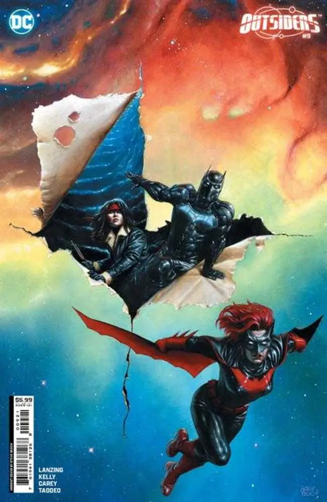 Comic book cover art of Batman and Batwoman for Outsiders #9 trading card variant