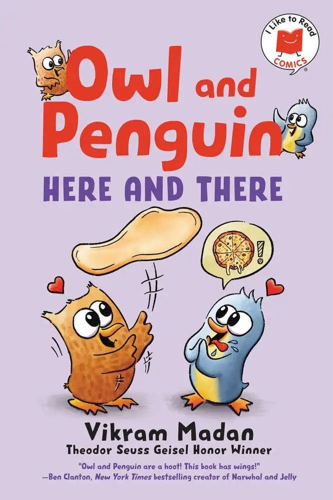 Children’s book cover for Owl And Penguin Here And There featuring colorful illustrations