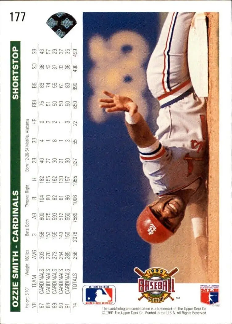 Ozzie Smith 1992 Upper Deck MLB #177 Baseball Card St. Louis Cardinals BB
