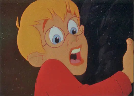 Cartoon character with shocked expression on Pagemaster Embossed Foil Chase Card F1