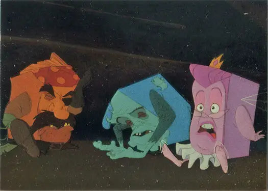 Three colorful cartoon monsters with exaggerated expressions on an Embossed Foil Chase Card