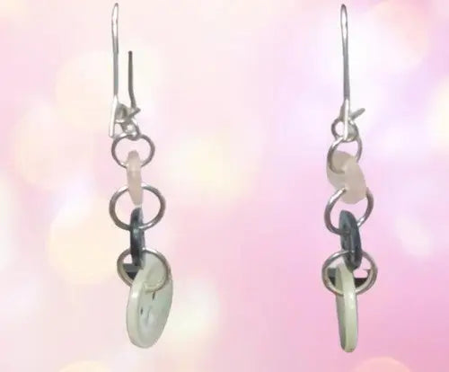 Pair of Button drop earrings beige black and pink earwires - General Merchandise