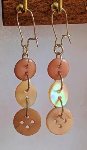 Pair of Button Earrings - beige and brown with stainless steel kidney hooks - General Merchandise