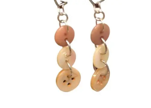 Pair of Button Earrings - beige and brown with stainless steel kidney hooks - General Merchandise
