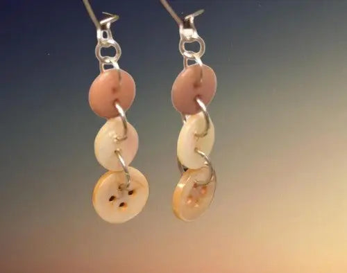 Pair of Button Earrings - beige and brown with stainless steel kidney hooks - General Merchandise
