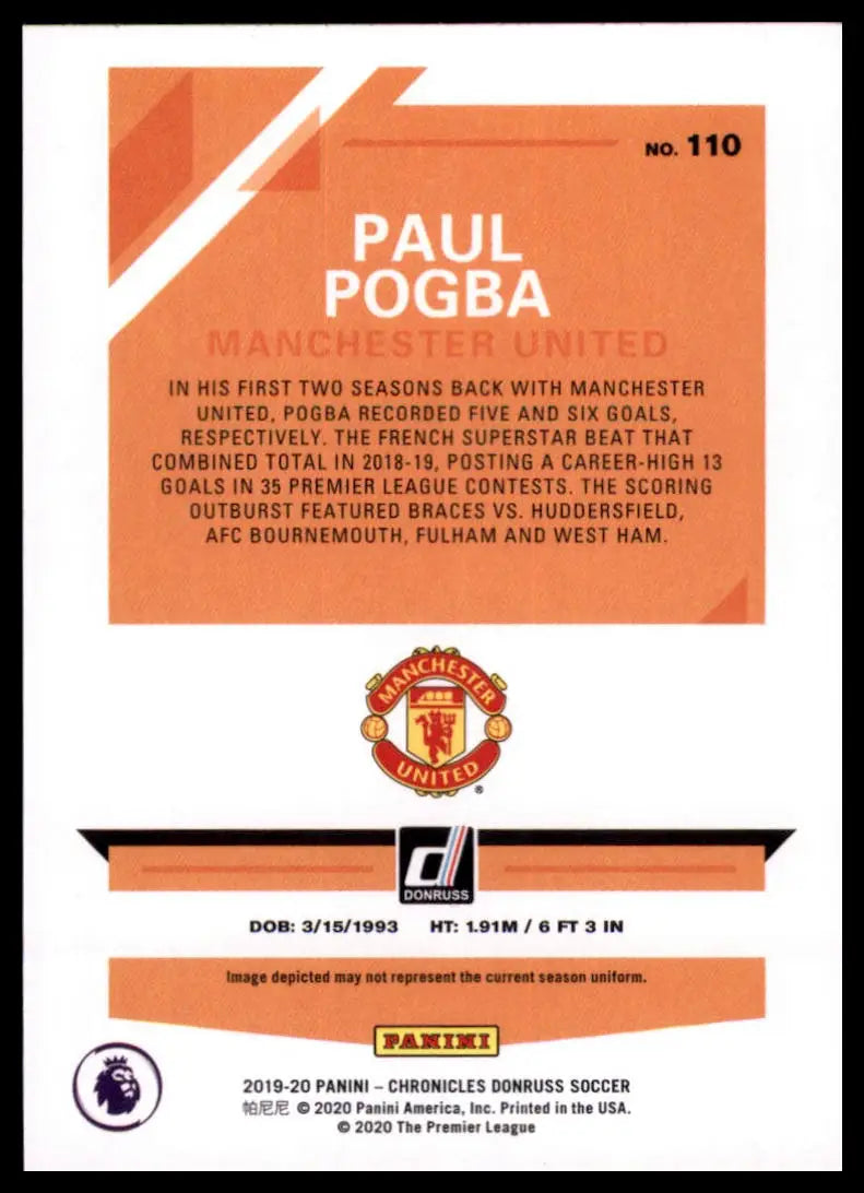 Panini Chronicles - Donruss Orange Laser Paul Pogba 110 Manchester United NM - Soccer Card Single