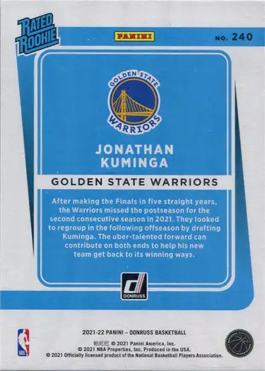 Jonathan Kuminga trading card from Panini Donruss Basketball 2020-21 collection