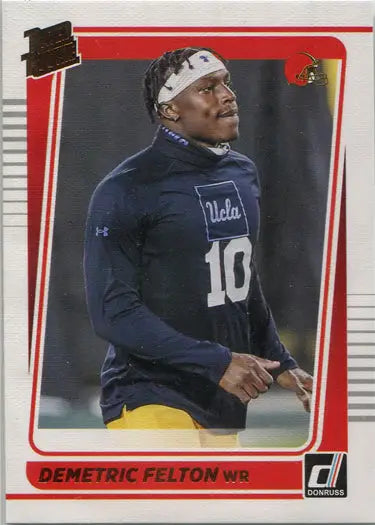 Football trading card of Demetric Felton in dark blue UCLA jersey, rated rookie portrait