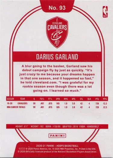 Darius Garland Cleveland Cavaliers parallel card from Panini Hoops Basketball 2020-21