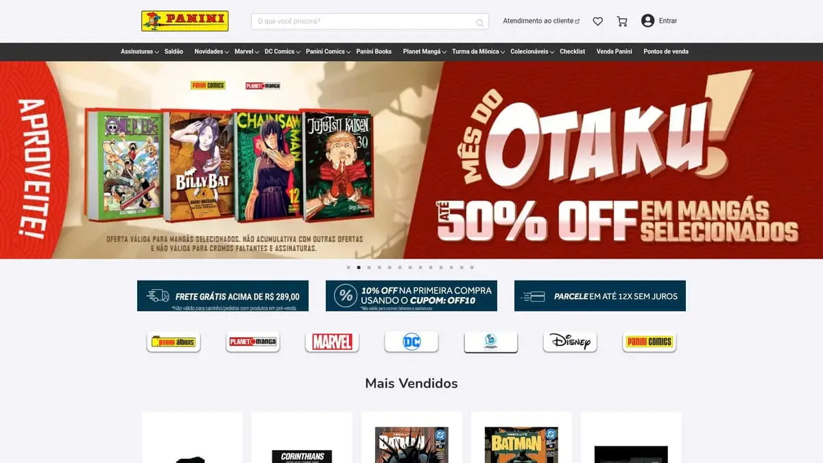 Panini store homepage with otaku month manga discount banner