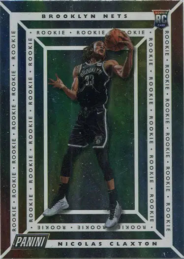 Basketball trading card of N. Claxton in black uniform, silver foil parallel rookie card