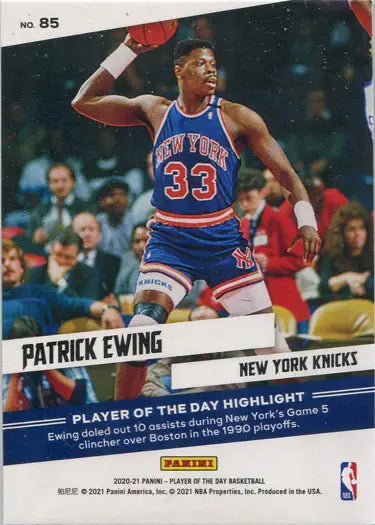 Basketball player in New York Knicks jersey 33 jumping with ball for Panini Player base card