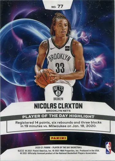 Basketball trading card of Nicolas Claxton in a white jersey, Panini Rainbow Parallel Base Card