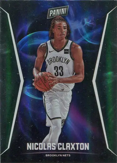 Basketball trading card of Nicolas Claxton in Brooklyn Nets white jersey, parallel base card