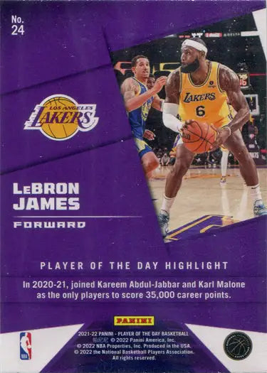 LeBron James basketball base card from Panini Player of the Day 2021-22 series